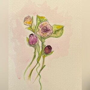 Original hand paintef watercolor roses valentines day wall art